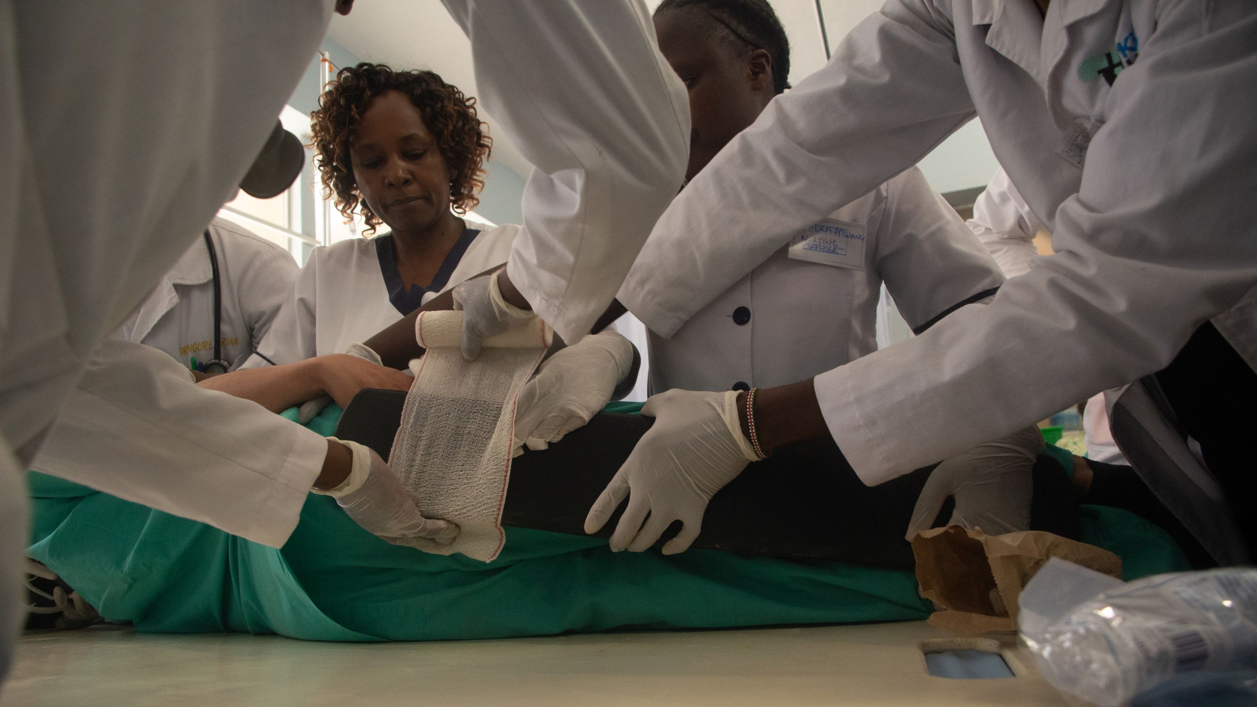 Staff at AIC Kijabe hospital during an in-house training on emergency medical response.