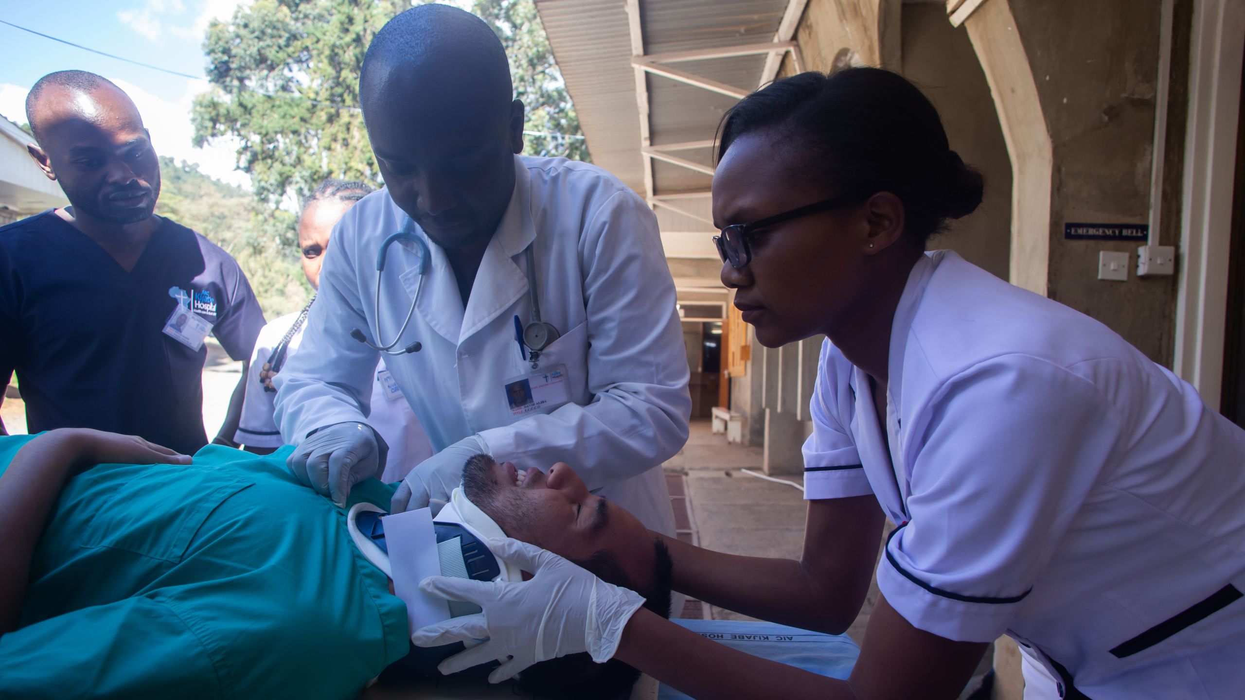 Staff at AIC Kijabe hospital during an in-house training on emergency medical response.
