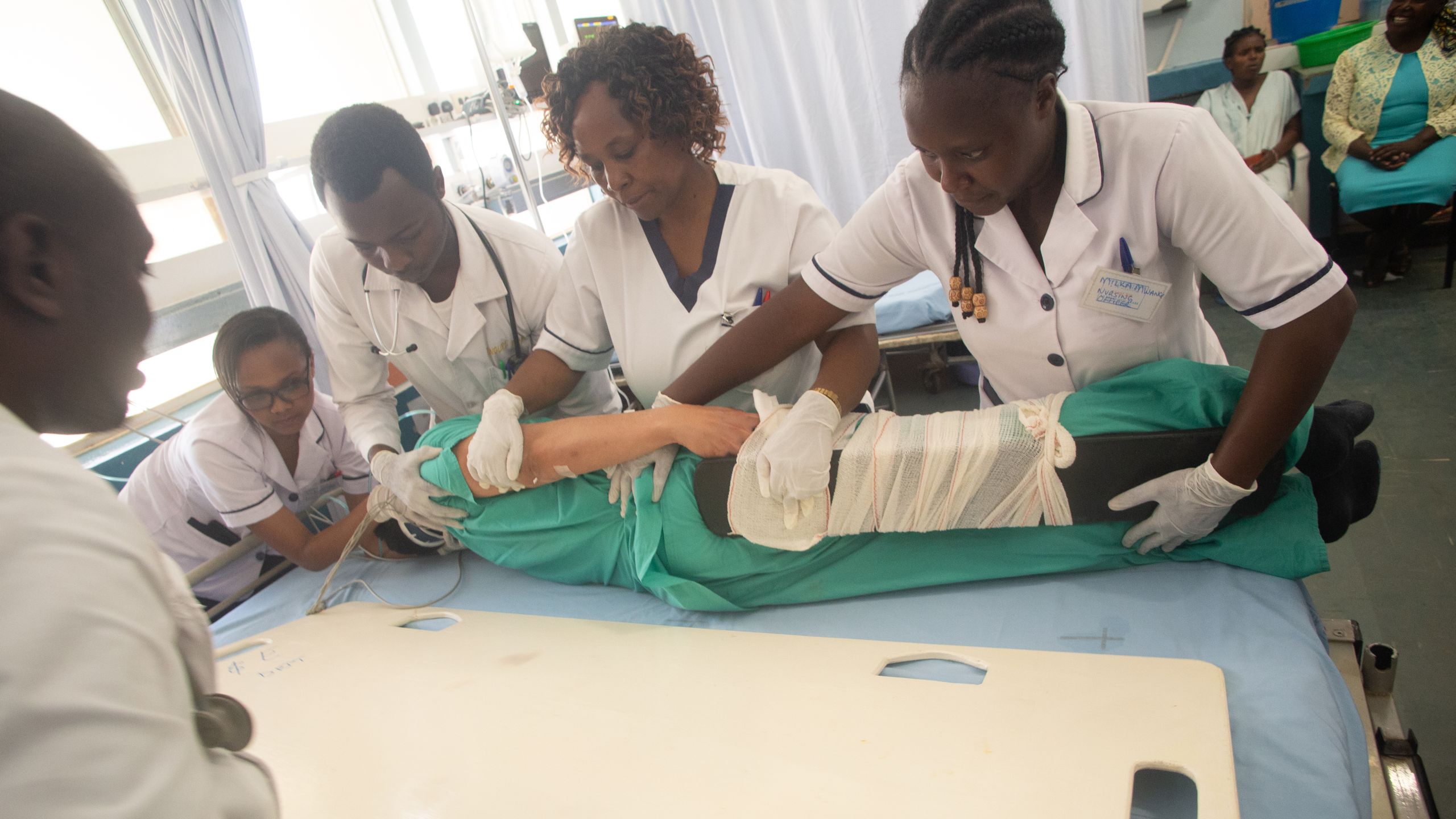 Staff at AIC Kijabe hospital during an in-house training on emergency medical response.