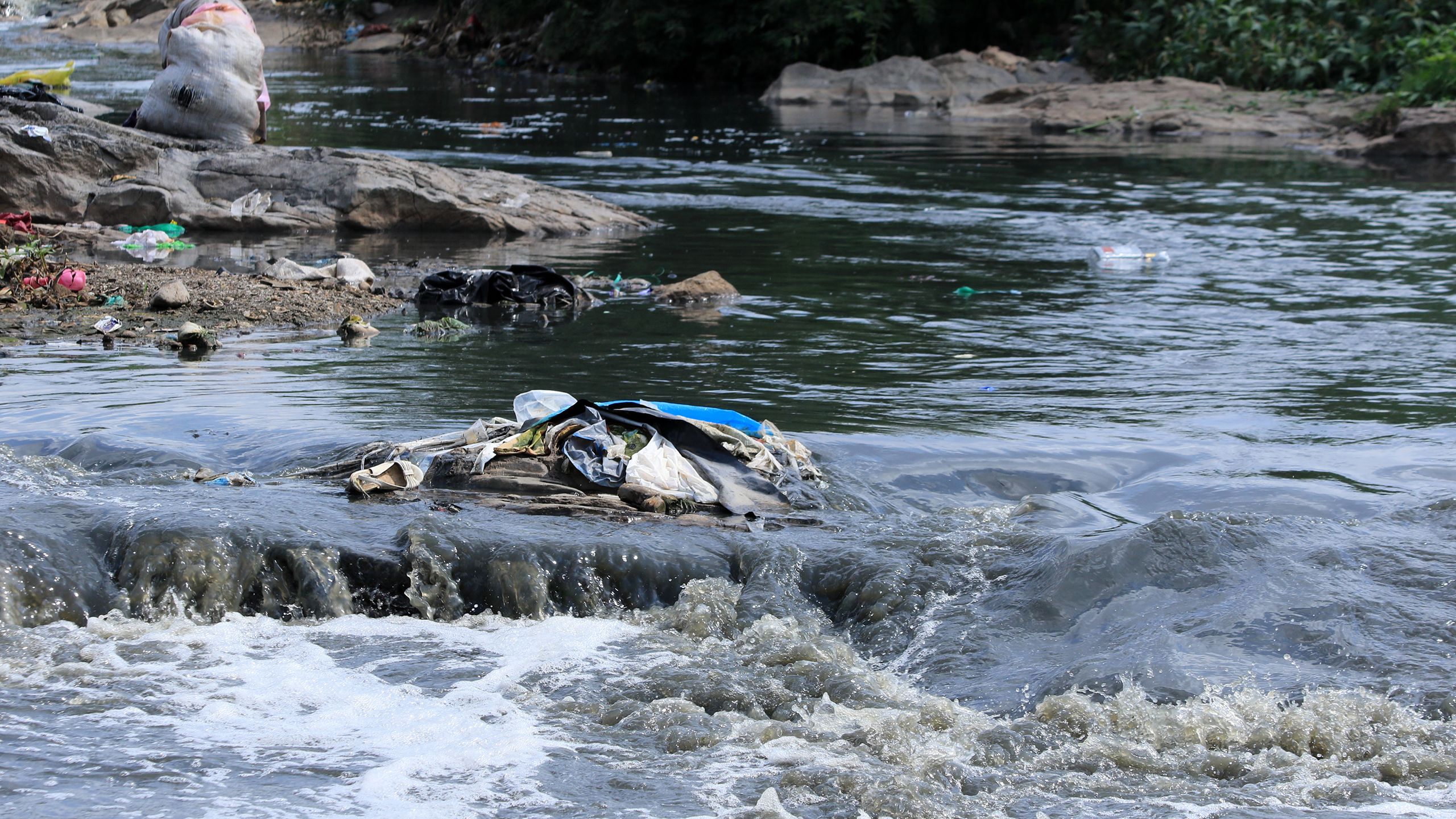Trash in Nairobi River in Dandora.